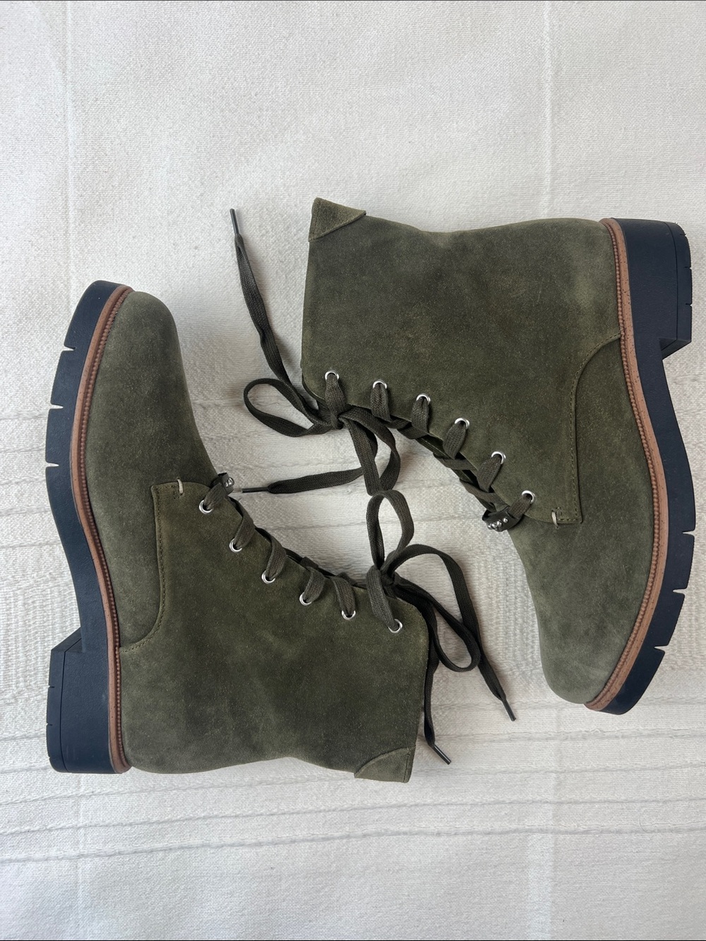 Dr. Scholl's “Guild” Olive Green Suede Lace-Up Ankle Boots, Women’s